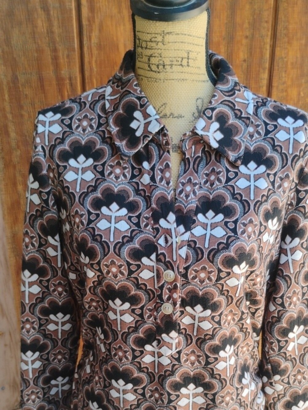 Maeve Anthropologie Brown Floral-Print Retro Inspired Midi Dress - Picture 3 of 7